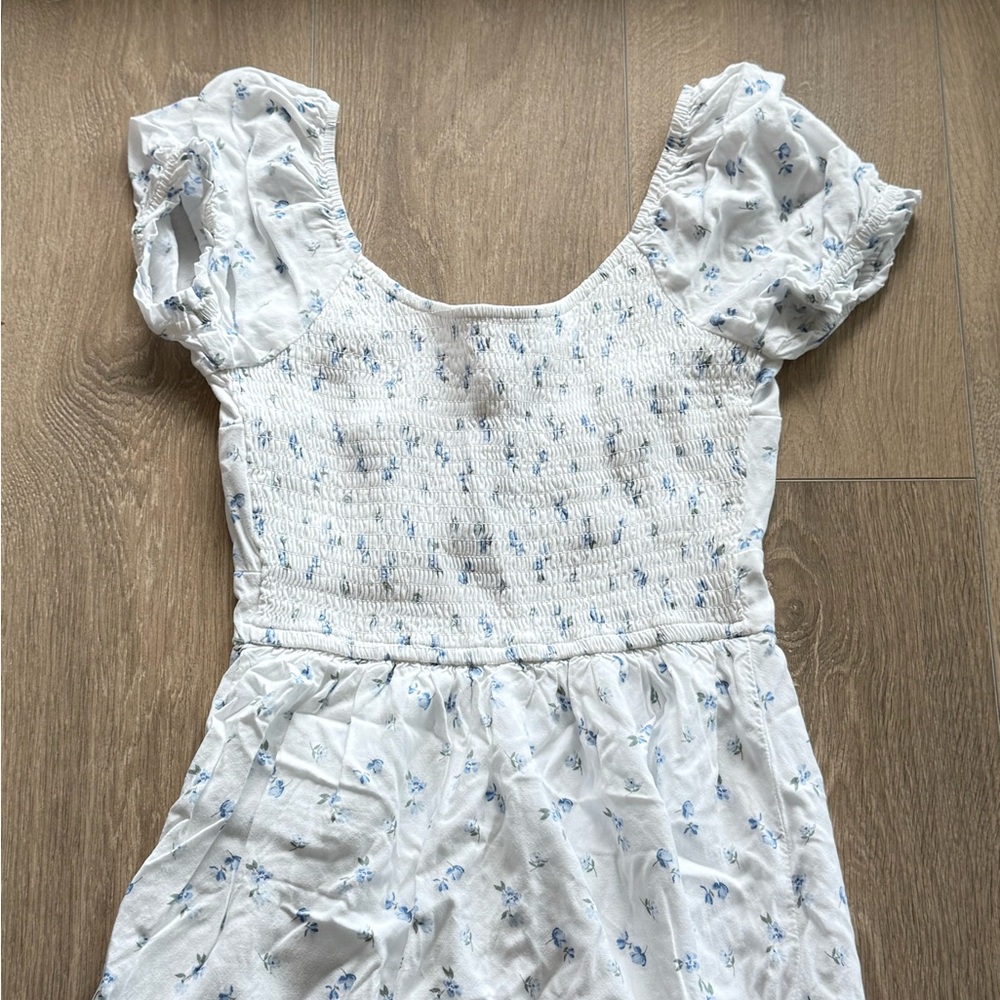 Hollister White Dress with Blue Floral Design